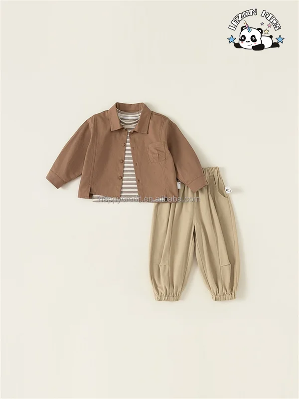 LEZONKIDS - Customizable Stylish Long Sleeve Solid Shirt Jacket and Pants Two Pieces Boys Clothing Sets 2-14 Years